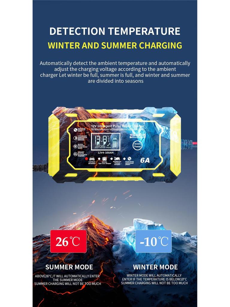 Трансграничное 12V6A Интеллектуальное Импульсное Зарядное Устройство и Ремонт для Свинцово-Кислотных Аккумуляторов Автомобилей/Мотоциклов