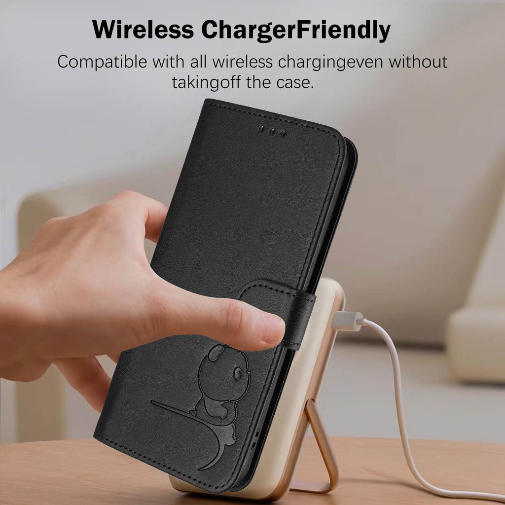 For Xiaomi Poco M7 Plus 5G/M7 4G (169mm) Case Panda Imprint RFID Blocking Wallet Leather Phone Cover with Wrist Strap