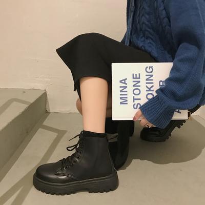 Модные женские черные ботильоны из искусственной кожи на толстой подошве со шнуровкой, боевые ботинки, осенние женские туфли на платформе, резиновые ковбойские сапоги, большой размер 43