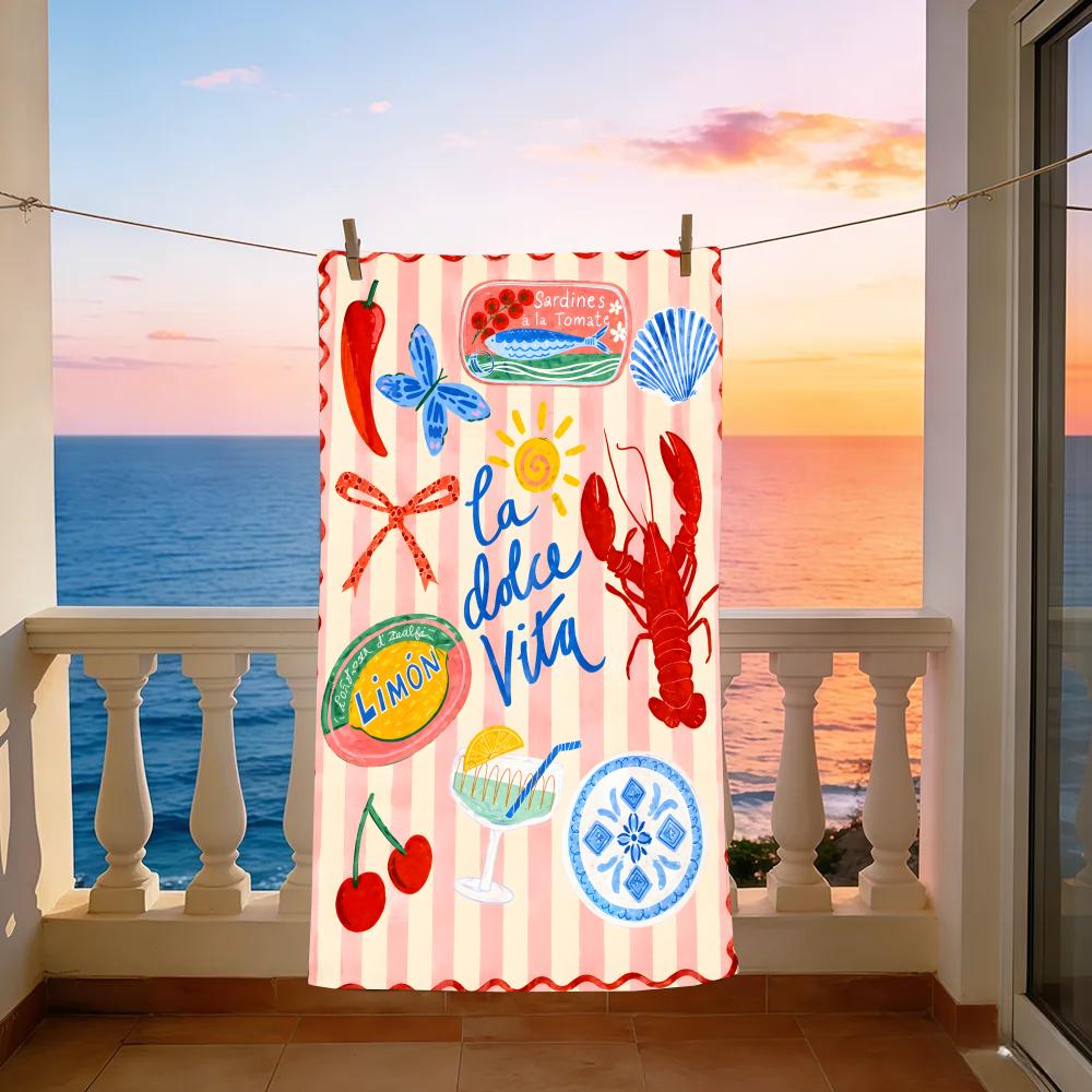 Coastal Vibrant Beach Print Towel Towel Beach Towel Oversized Quick Dry Towel Absorbent Soft Swim BeachTowels for Men Women