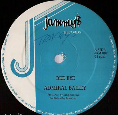 12-дюймовая пластинка ADMIRAL BAILEY / QUEEN PAULA - Red Eye / Tell Lie For Fun JAM007 Jammy's Records 1990 UK Регги, Ска и Даб Б/У