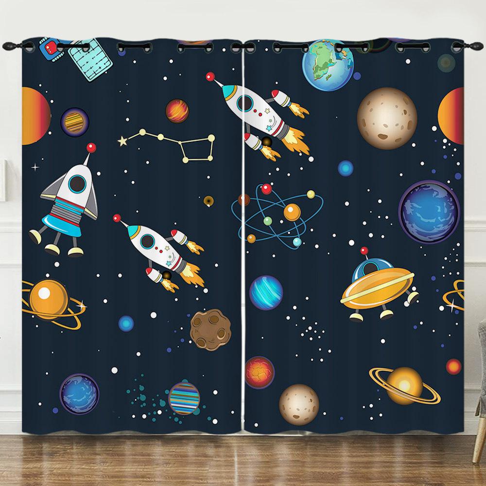 Curtain Space Universe Starry Sky Illustration 3D Digital Printing Blackout Curtain Punching