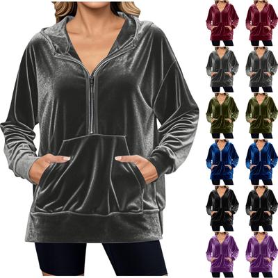 Женская однотонная толстовка с капюшоном, свободного кроя, с длинными рукавами, карманом на молнии, из золотого велюра