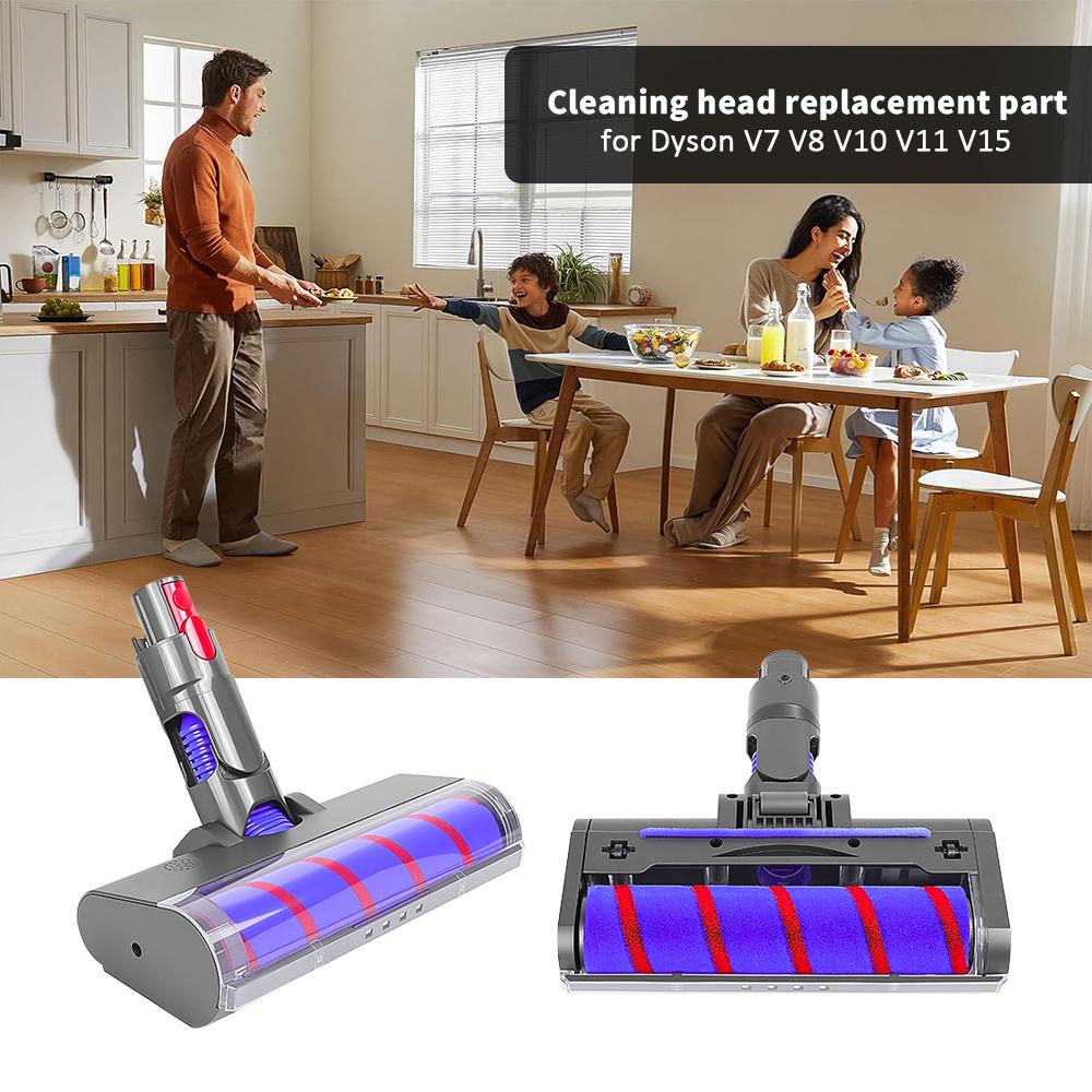 Brush Head Part For Dyson V7 V8 V10 V11 V15 Vacuum Cleaner Soft Roller Brushes with Direct Drive and 4 LED Light for Hard Floors