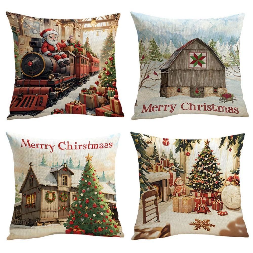 Flax Christmas Cushion Cover Luxury Xmas Throw Pillow Case Merry Christmas Pillow Cover  Bed