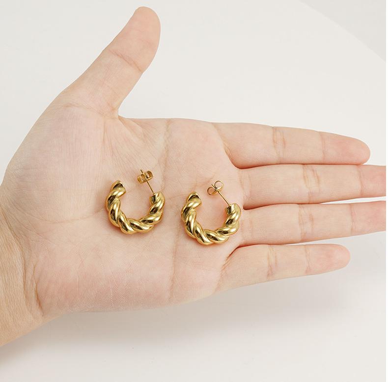 Серьги-кольца из титановой стали с вакуумным напылением из 18-каратного золота для женщин