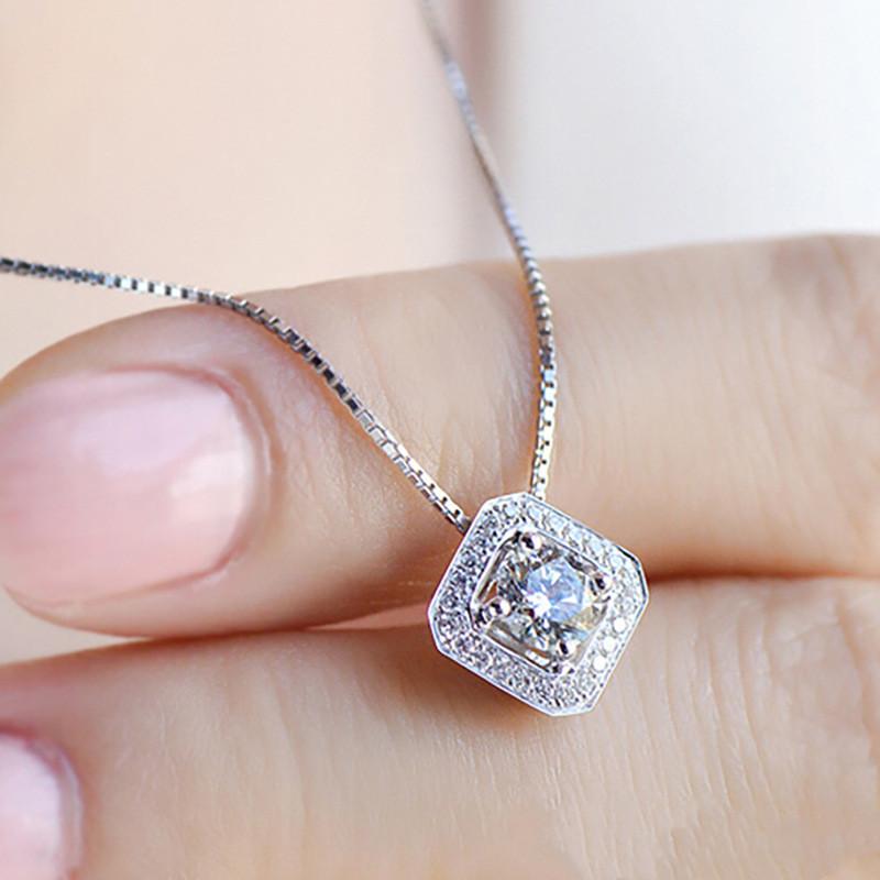 Sterling Square Shaped Pendant Necklace with Brilliant Cubic Zircon Fashion Luxury Wedding Necklace Jewelry for Women