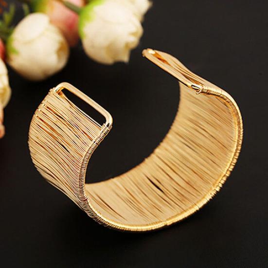 Women's Handmade Wire Opening Bangle Punk Golden Silver Alloy Upper Arm Bracelet
