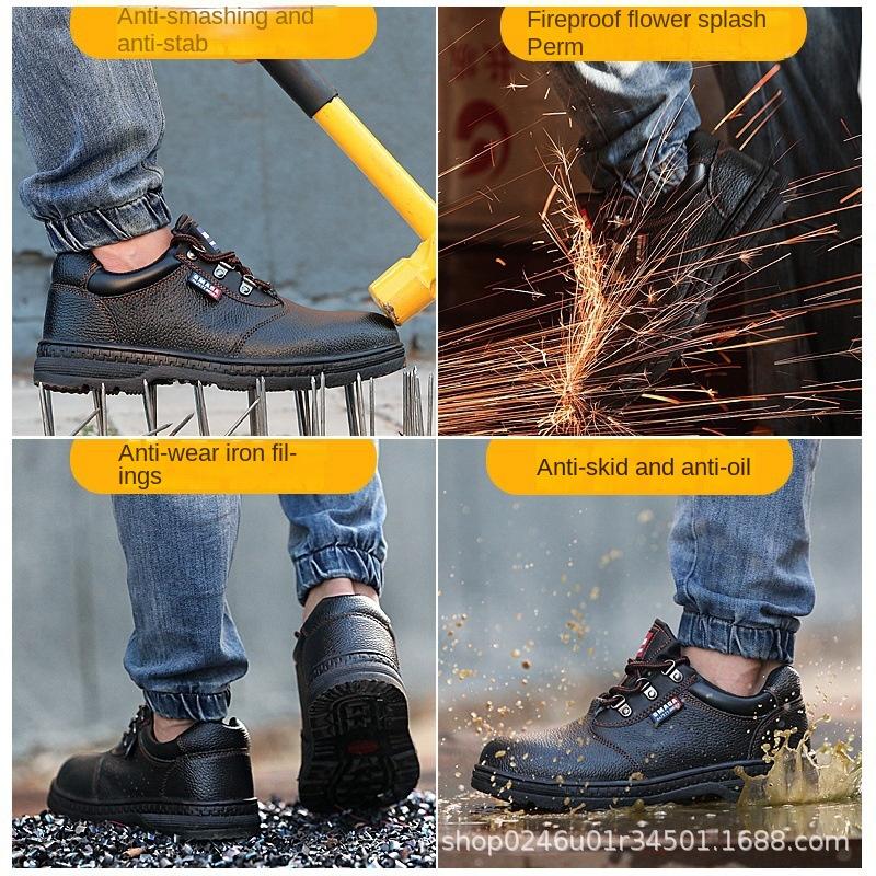 Обувь для страхования труда Противоударные и противоударные стальные пластины с ремнем Нескользящие, маслостойкие и износостойкие стальные боты Защитная обувь