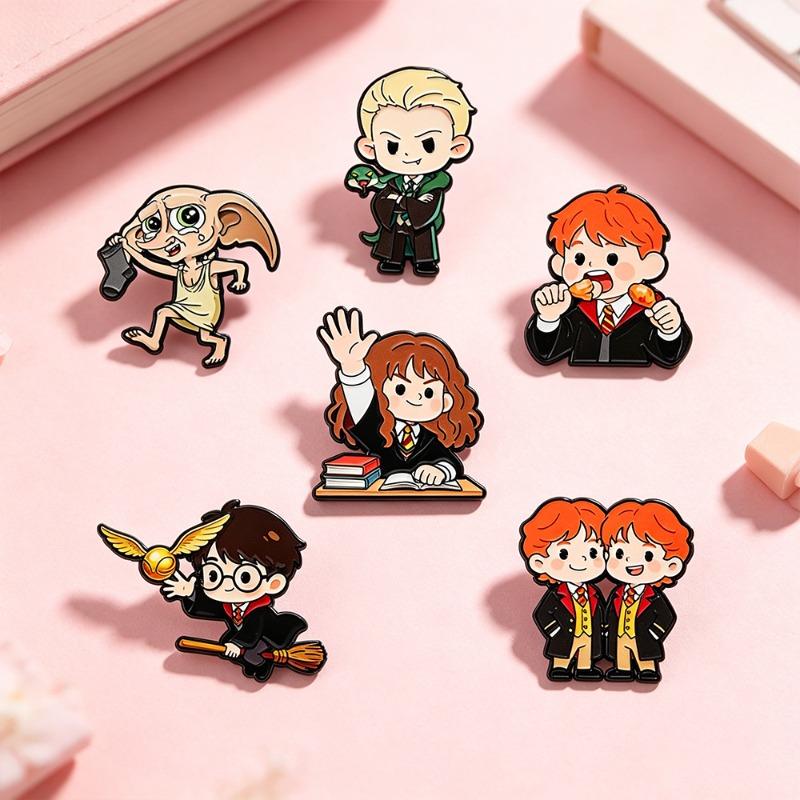 6pcs Set Magic Character Metal Badges Personalized and Creative Cute Magic Novel Film and Television Role Alloy Brooch Accessory