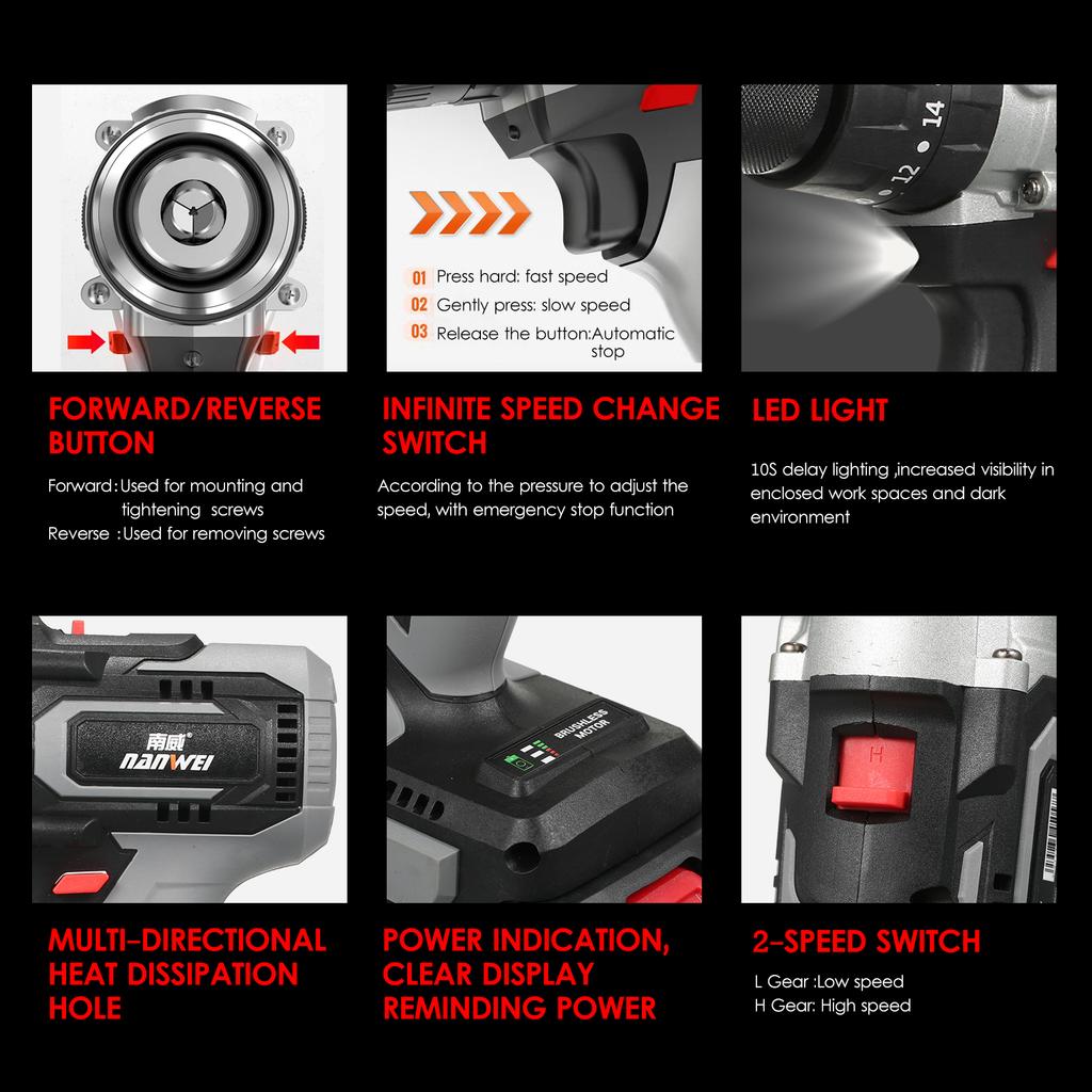 Аккумуляторная дрель-шуруповерт 21 В, максимальный крутящий момент 200 Нм, 20 + 3 положения, 0–2150 об/мин, переменная скорость, удар