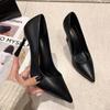Fashion New Soft Leather Black Professional High Heels Female Stiletto All-match Flight Attendant Single Shoes Work Shoes Zaptos Mujer