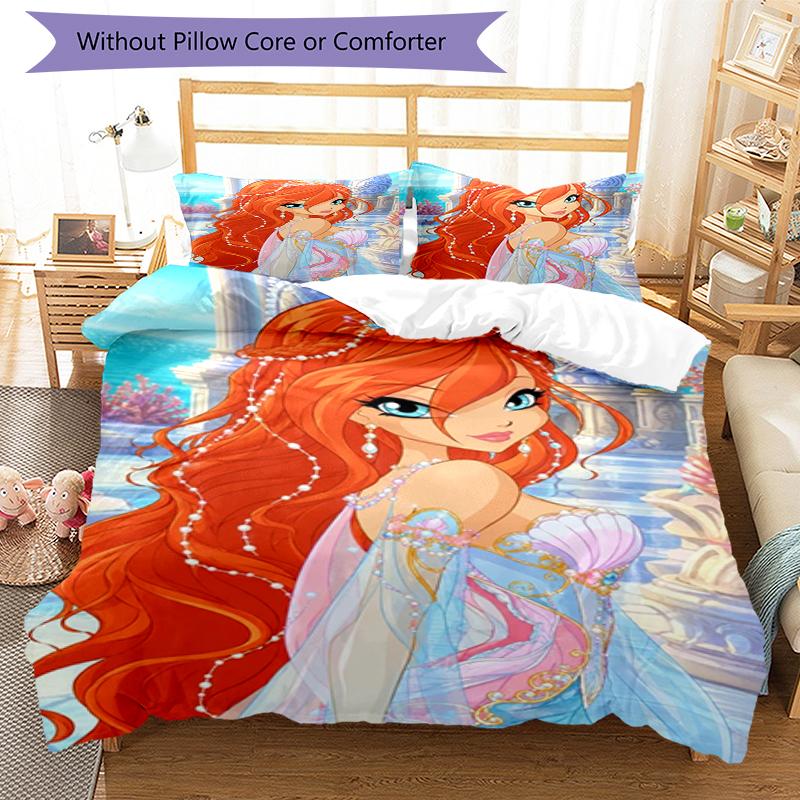 3 шт. Комплект постельного белья Winx Club Застежка на пододеяльнике Включает 1 пододеяльник и 2 наволочки, Мягкий и удобный для всех сезонов.