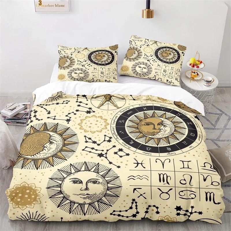 Пододеяльник «Солнце и Луна» King Microfiber Astrology Постельное белье Двенадцать созвездий Зодиака Одеяло Покрывало для детей Мальчиков Девочек