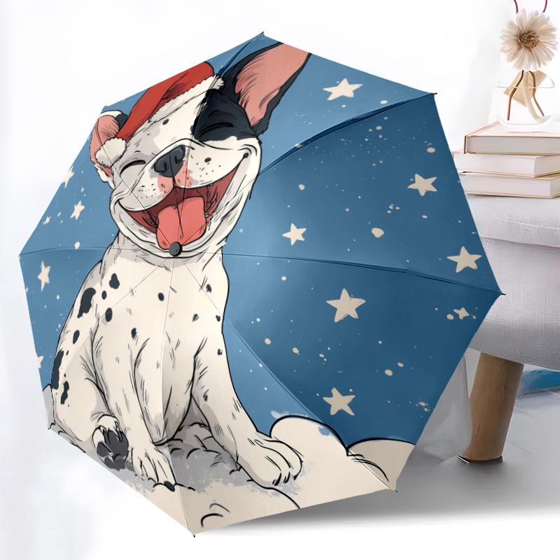0106 Snowflake Dog pattern, automatic folding umbrella, portable and foldable design, 8 ribs, a Christmas or birthday gift.