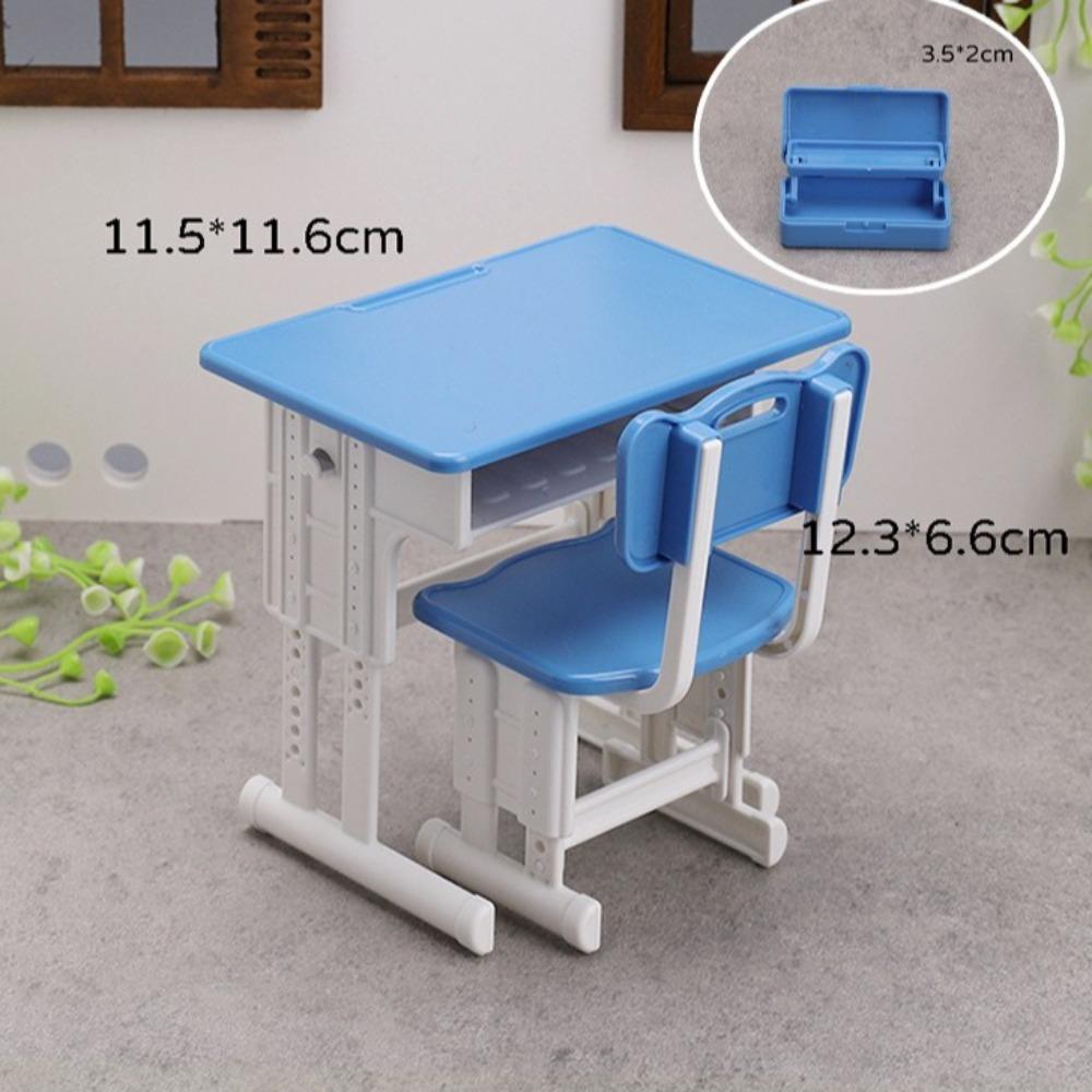 1set Chairs Furniture Model Simulated Dollhouse Desks Dollhouse School Desk Doll Accessories