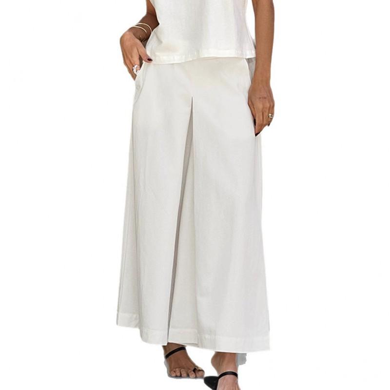 Womens Casual 2 Piece Set Basic Loose Round Neck Sleeveless Top Long Pants Cotton Suit