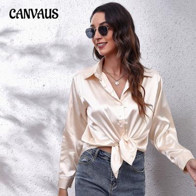 Весенние и осенние женские рубашки, сатиновая рубашка, темперамент, элегантная рубашка с длинным рукавом