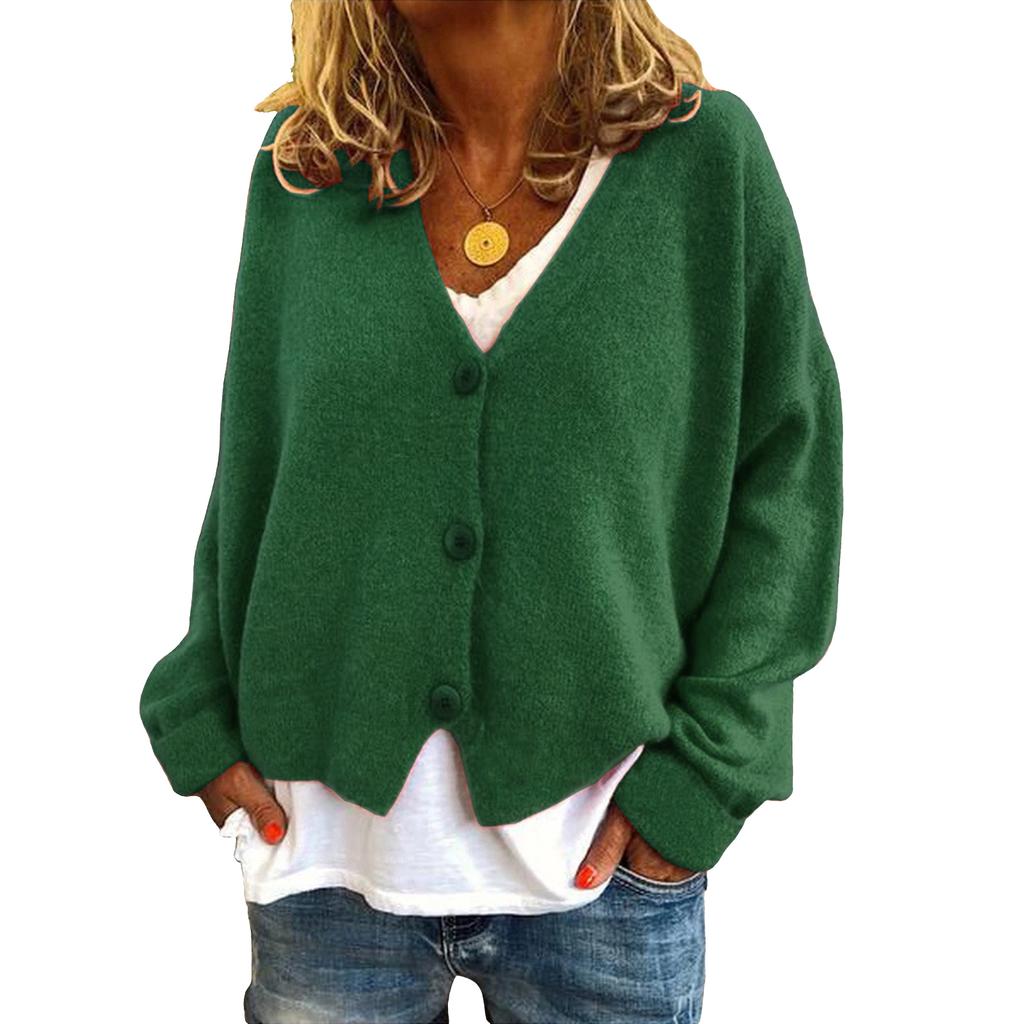 Women's Fashion Oversized Knit Cardigan Sweater With Buttons Long Sleeves Solid Color Jacket