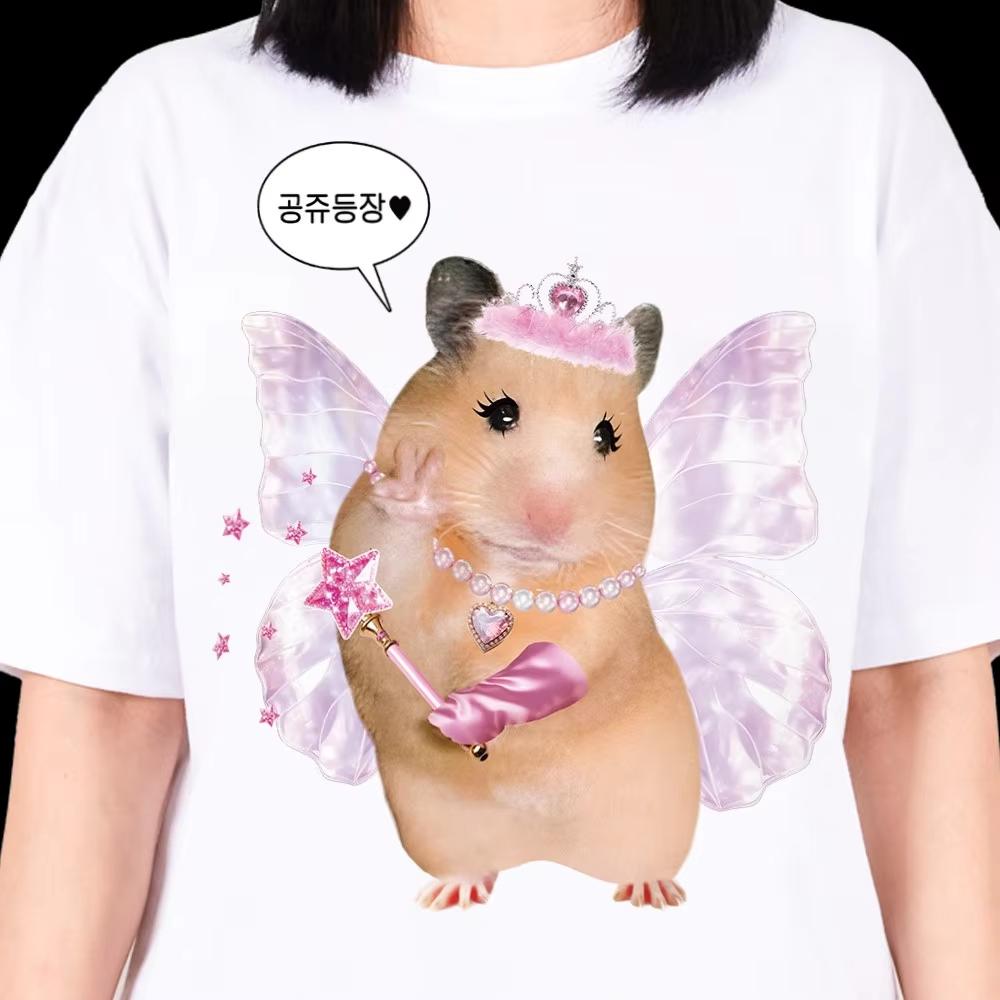 Women Korean Ins Style T Shirt Cute Hand Drawn House Cat Hangul Text Graphic Tee Loose Cotton Yk Casual Daily Aesthetic Tops