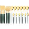 24Pcs Dark Green Gold Stainless Steel Cutlery Knifes Spoons Forks Set Dinnerware Tableware Sets Western Dinner Silverware Set