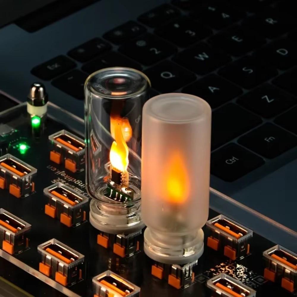 Glass USB Flame Night Light Warm Light Simulated Candle Light LED Flame Lamp Car Interior Decor