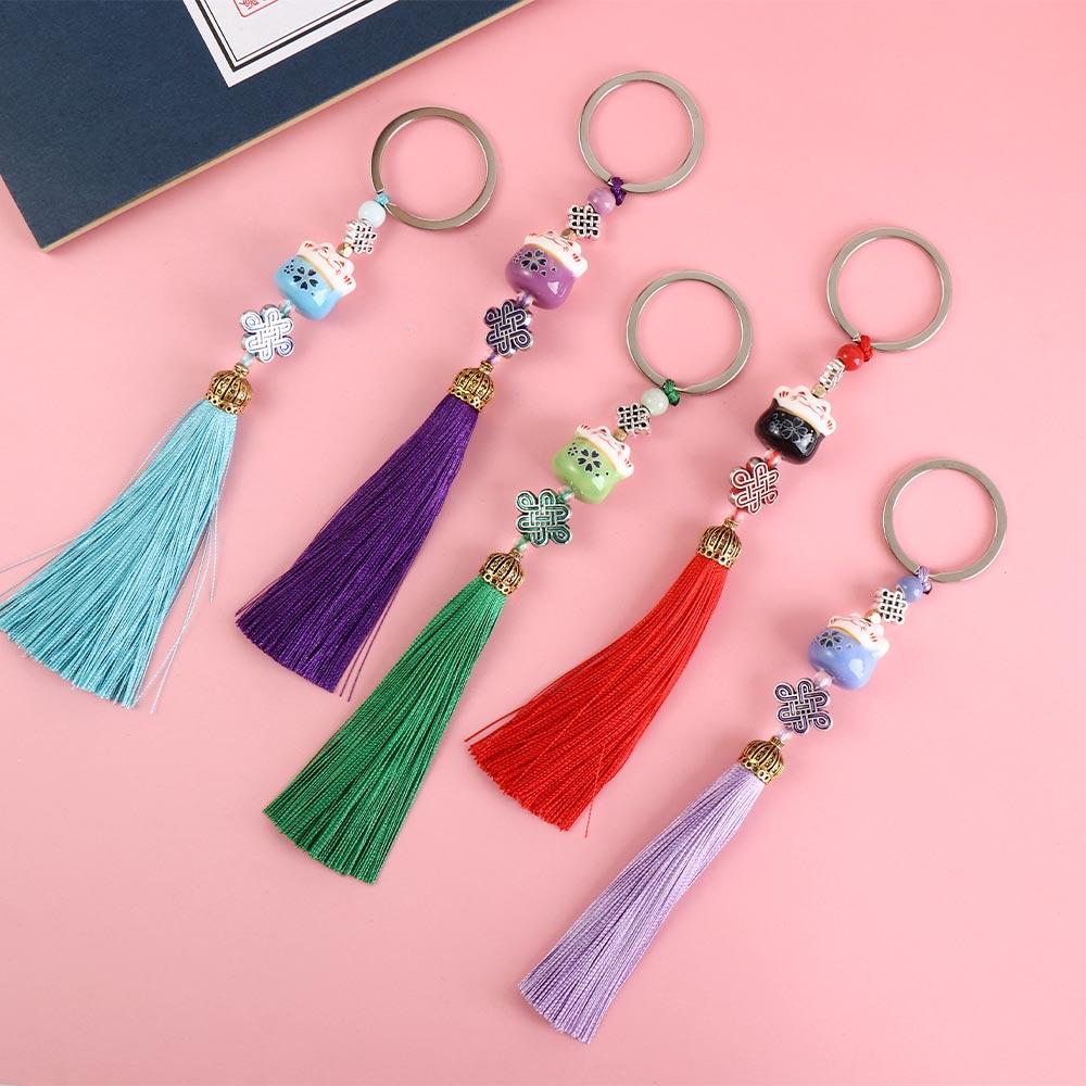 Cat Random Tassel Chinese Knot Weaving Key Chains Key Holder Lucky Cat Keychain Lucky Cat Keyring