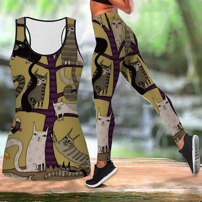 Наряд для йоги с принтом кошачьего граффити для женщин, модные леггинсы для тренировок, фитнес-спорт, повседневные штаны для йоги