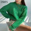 INDFS Women's Fashion Casual Fall Winter Solid Color Print Long Sleeve O-Neck Sweaters