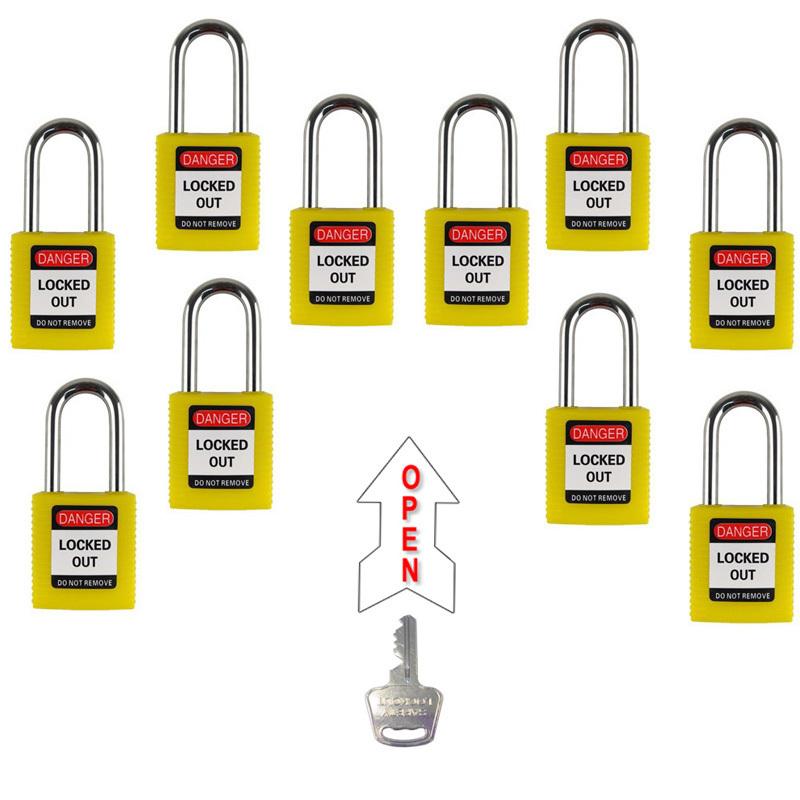 10 Pcs/lot 38mm Multicolour Lockout Padlocks Open By Same Keys Steel Shackle Safety Locks Industrial Chemical Electric Power
