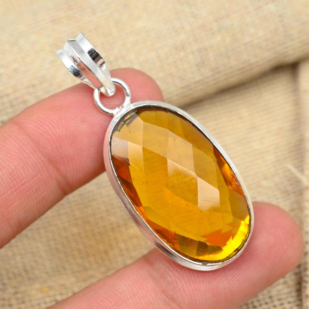 Honey Topaz Gemstone Handmade 925 Solid Silver Jewelry Women Pendant For Memorial Day
