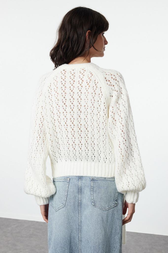 Women's Fashionable Stylish Sweater Blue Soft Textured Openwork Hole Lacing Detailed Knitwear Sweater