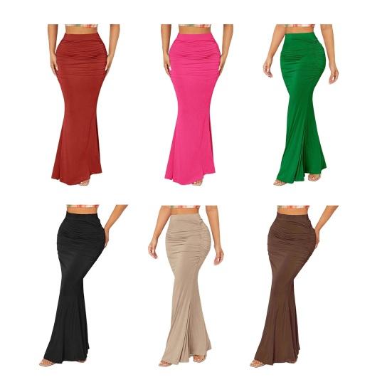 Юбка «рыбий хвост» с высокой талией, присборенная, женская юбка, однотонный дизайн, эффект похудения, длинная юбка, для работы, уличная одежда