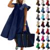 Women's Fashion Casual Loose Round Neck Ruffle Sleeve Solid Colour Dresses