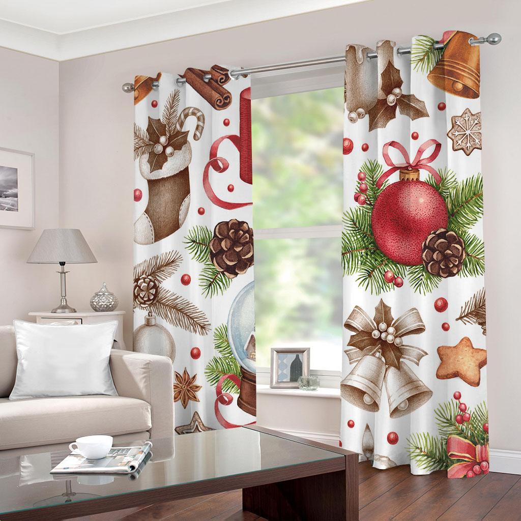 Рождественские печатные шторы Cortinas из 100% полиэстера для гостиной, спальни, затемняющие шторы, перфорированные кухонные аксессуары, защита от пыли