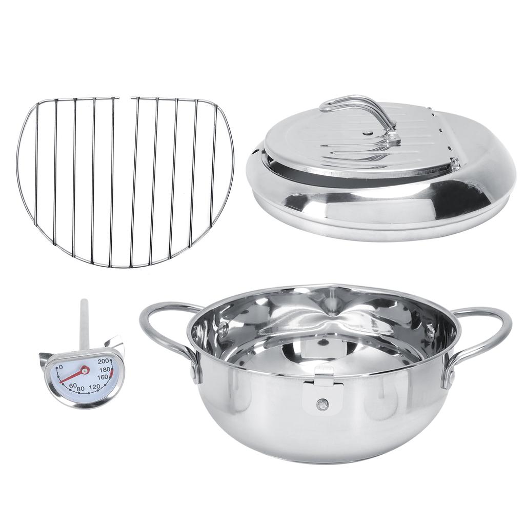 Глубокая сковорода из нержавеющей стали с крышкой-термометром Кухонная посуда Фритюрницы 2.2L 20CM