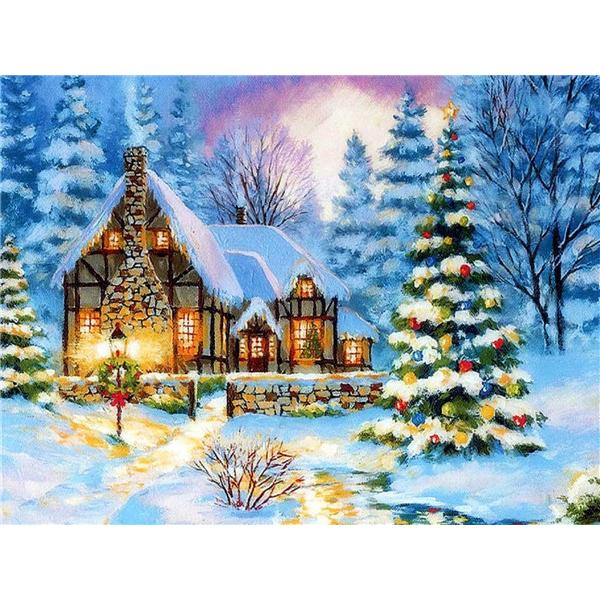 Full Drill Diamond Mosaic House 5D Diamond Embroidery Painting Landscape Winter Personalized Gift Christmas Decoration