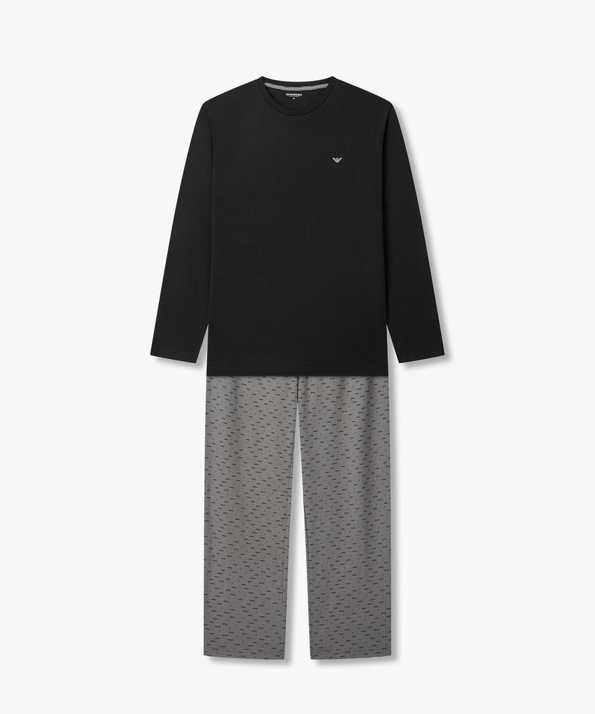 EMPORIO ARMANI UNDERWEAR Men'S Mixed Pattern Print Jersey Pajama Set_Black 0816139152