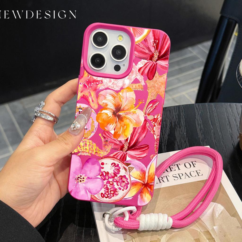 INS Цветы Роскошная Цепочка для Телефона Чехол-Ремешок Для iPhone 17 16 15 14 13 12 Pro Max 11 Plus Ударопрочный Чехол с Узором Личи Funda