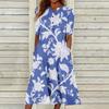 Women's Summer Casual Fashion Floral Printed Short Sleeve Button Pocket Dress