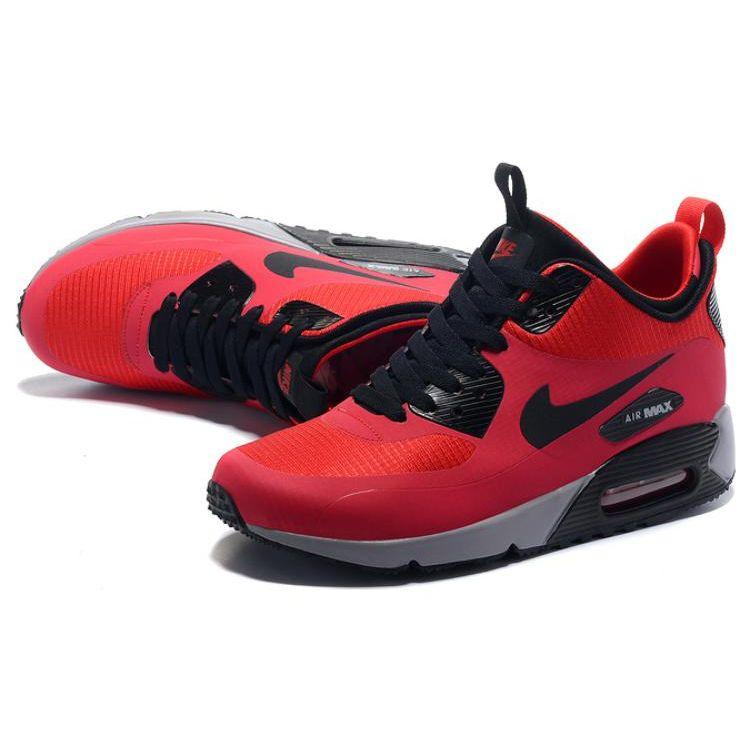 Nike Air Max 90 Mid Winter Gym Red Men Sneakers Black-Wolf-Grey 806808-600