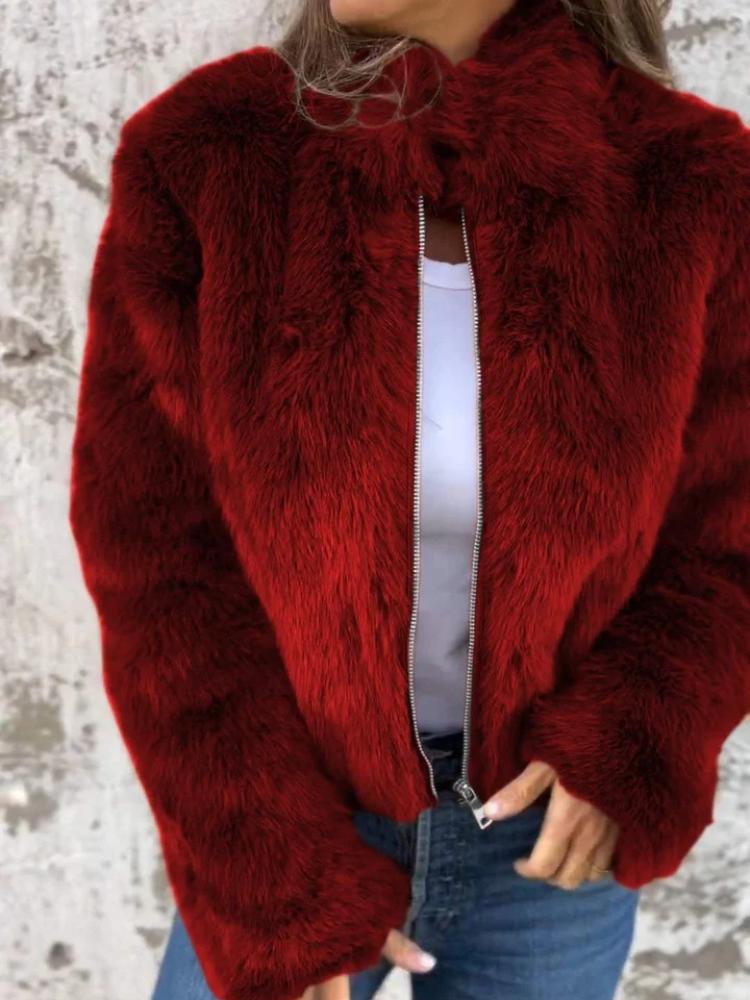 Осенне-зимняя женская повседневная куртка-топ на молнии с высоким воротником из искусственного меха