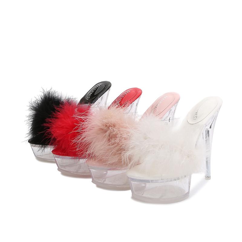 Туфли на каблуке Тонкий каблук Водонепроницаемые Шлепанцы на платформе Прозрачные Хрустальные Сандалии Свадебная обувь Платье Банкет Элегантная Мода Лето