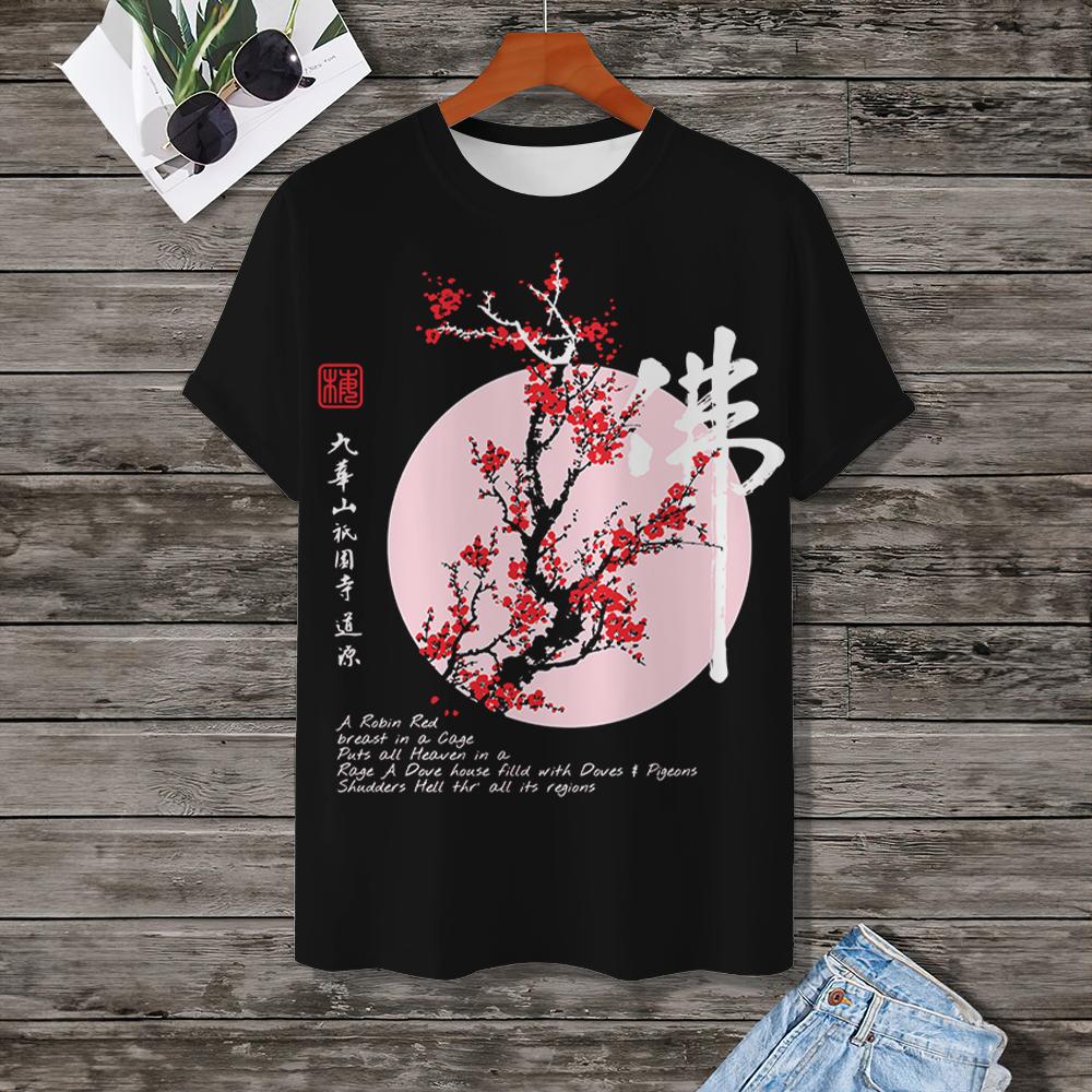 Men's T-Shirt Japanese T-Shirt Tops Fashion Short Sleeved Tees 3d Cherry Blossom Pattern New Summer Plus Size Clothing