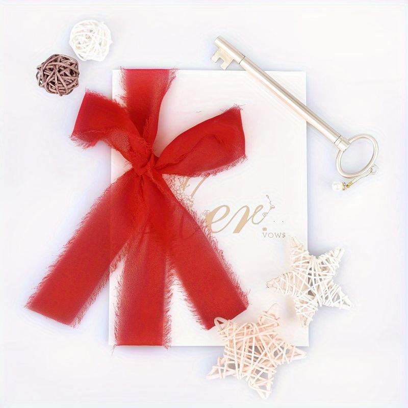 Elegant Frayed Edge Chiffon Ribbon 2 Rolls of Red Silk Chiffon Ribbon for Gift Wrapping Wedding Invitations DIY Crafts