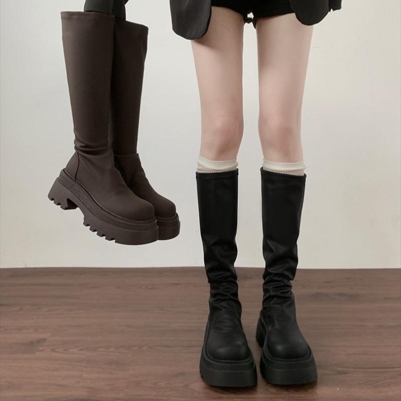 Chunky Women Knee High Boots Fashion Back Zippers Knight Long Boots Platform High Heels Autumn Winter Retro Autumn Ladies Shoes