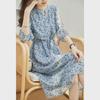 2025 Spring/Summer Floral Chiffon Waist-Slimming Long Dress for Women