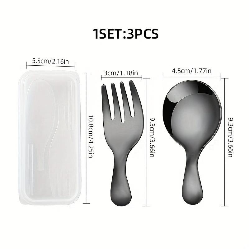 3pcs Portable Cutlery Set, Stainless Steel Short Handle Round Head Spoon, Mini Spoon and Fork Set Boxed