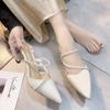 Мода 2024 года Обувь Женские туфли на высоком каблуке с открытой пяткой Брендовые туфли-лодочки Женские туфли с острым носком и кристаллами Туфли на высоком каблуке Женские босоножки