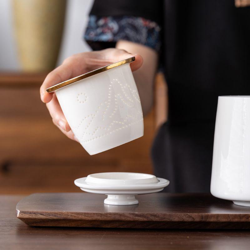 Mutton Fat Jade Tea Cup Ceramic Tea Infuser Office Mug Chinese Style Creative Water Cup